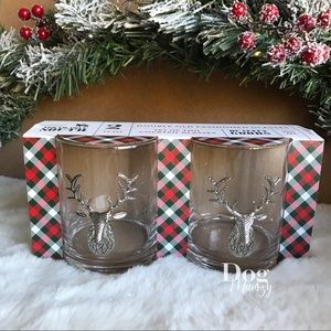 Silver Deer with Antler Stag Christmas Holiday Old Fashioned Stemless Wine Glass